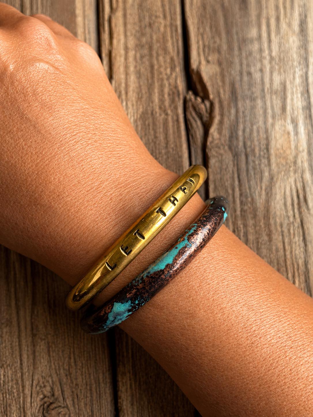 Cowboy Bull Ring Bangle Bracelet - Aged patinas Copper