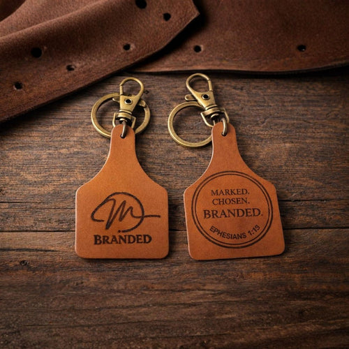 Cow Ear Tag Style Leather Keychain