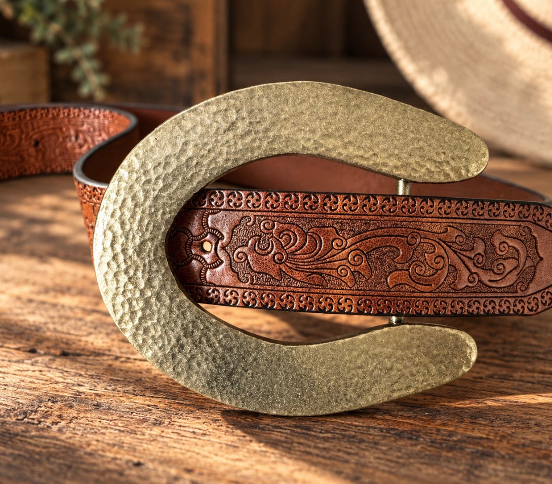 Hammered Gold  - Handcrafted Horseshoe Belt Buckle