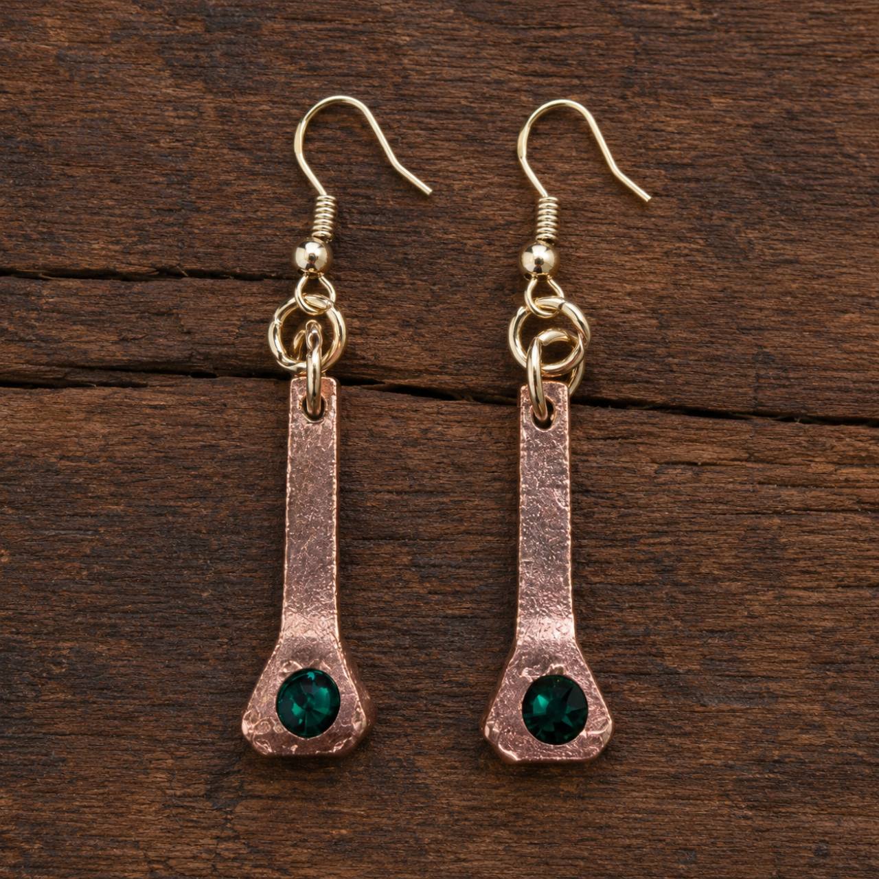 Copper - Custom Horseshoe Nail Earrings (Austrian Crystal)