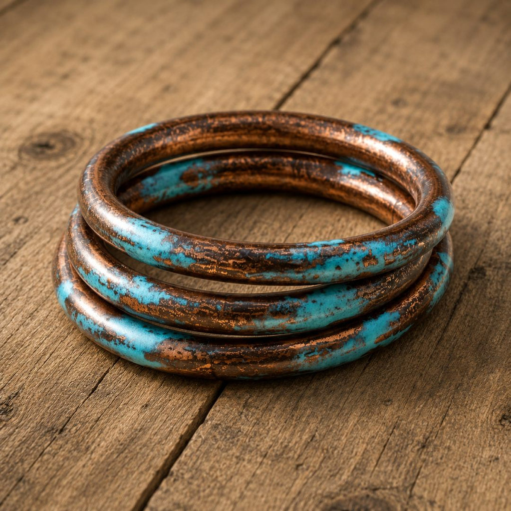 Cowboy Bull Ring Bangle Bracelet - Aged patinas Copper