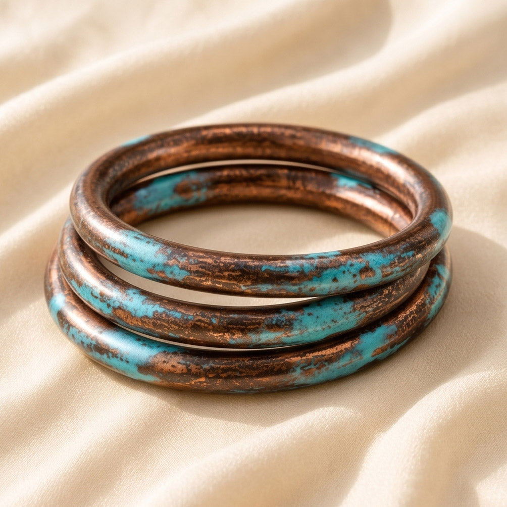 Cowboy Bull Ring Bangle Bracelet - Aged patinas Copper
