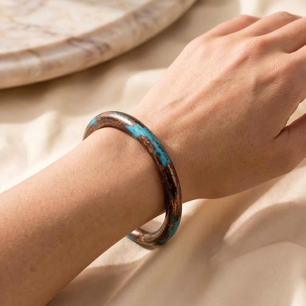Cowboy Bull Ring Bangle Bracelet - Aged patinas Copper