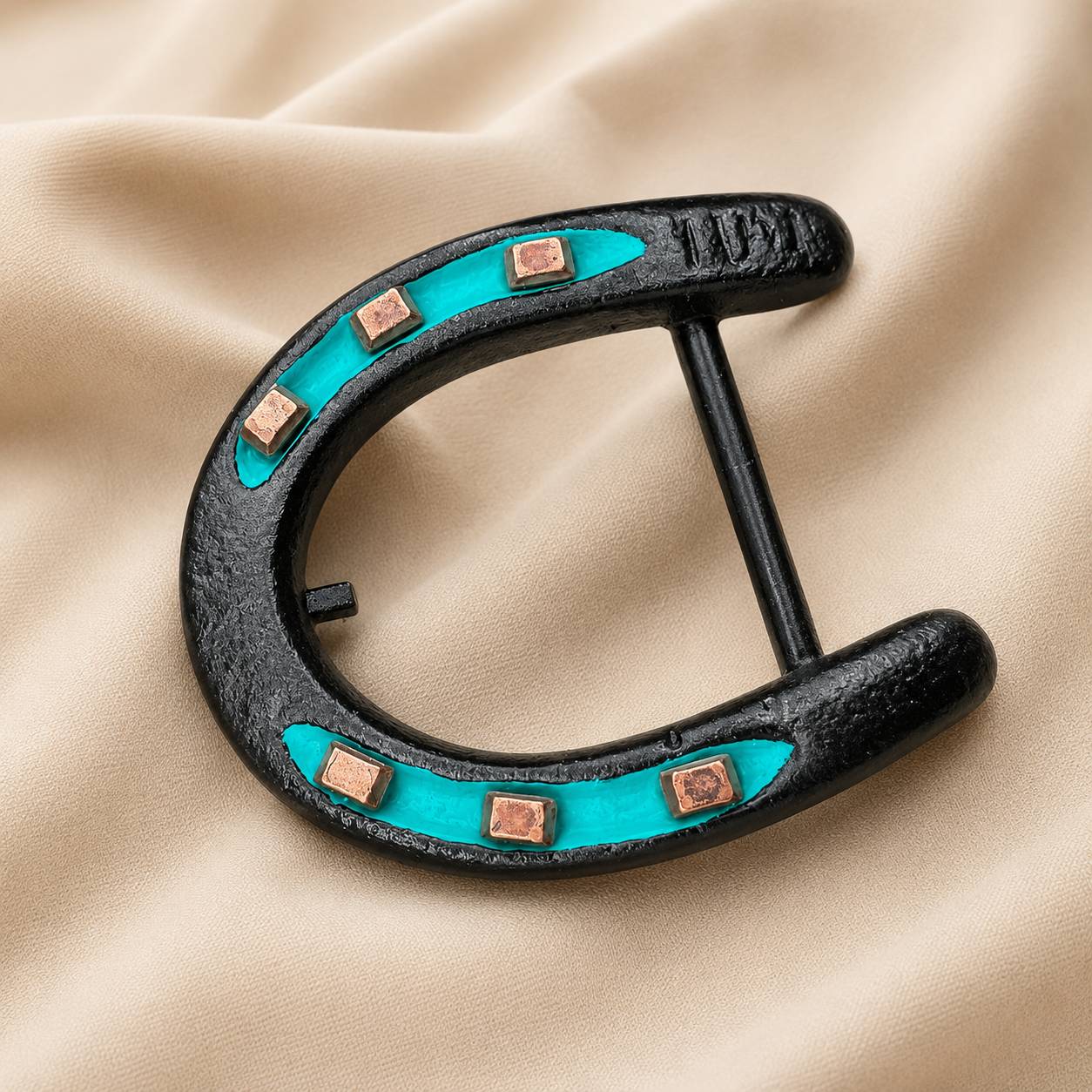Turquoise Copper - Handcrafted Horseshoe Belt Buckle