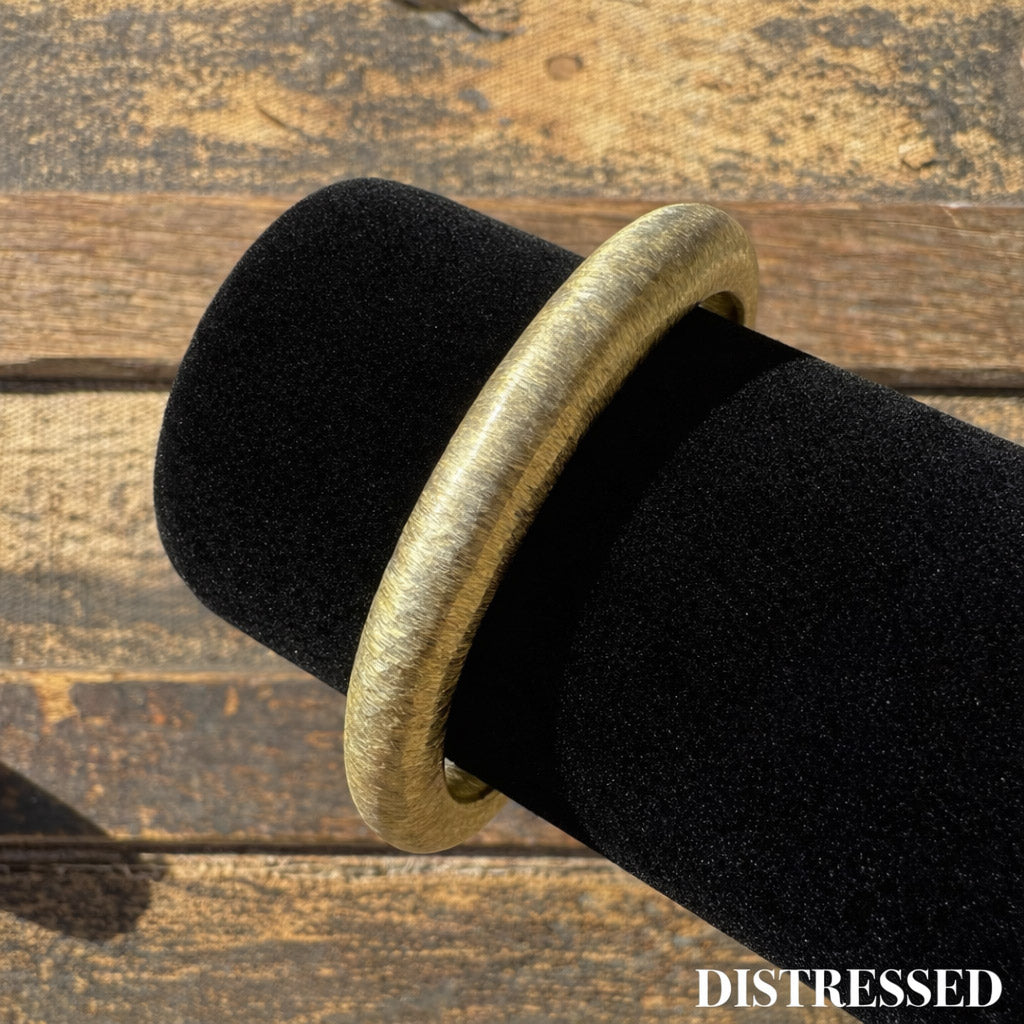 Distressed Style - Gold Cowboy Bull Ring Bangle Bracelet