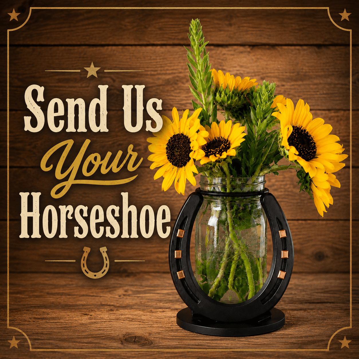 Custom Horseshoe Mason Jar Vase | Send Us Your Horseshoe