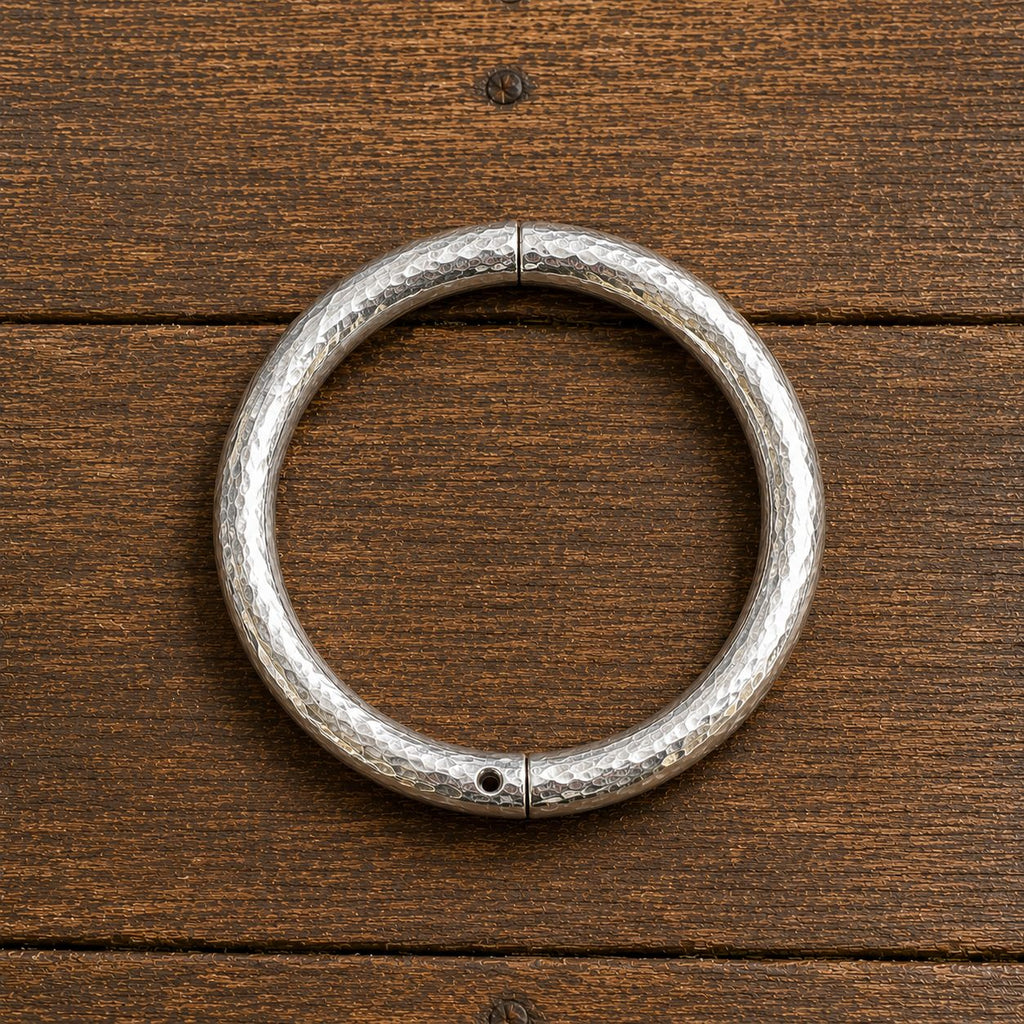 Hammered Style - Silver Cowboy Bull Ring Bangle Bracelet