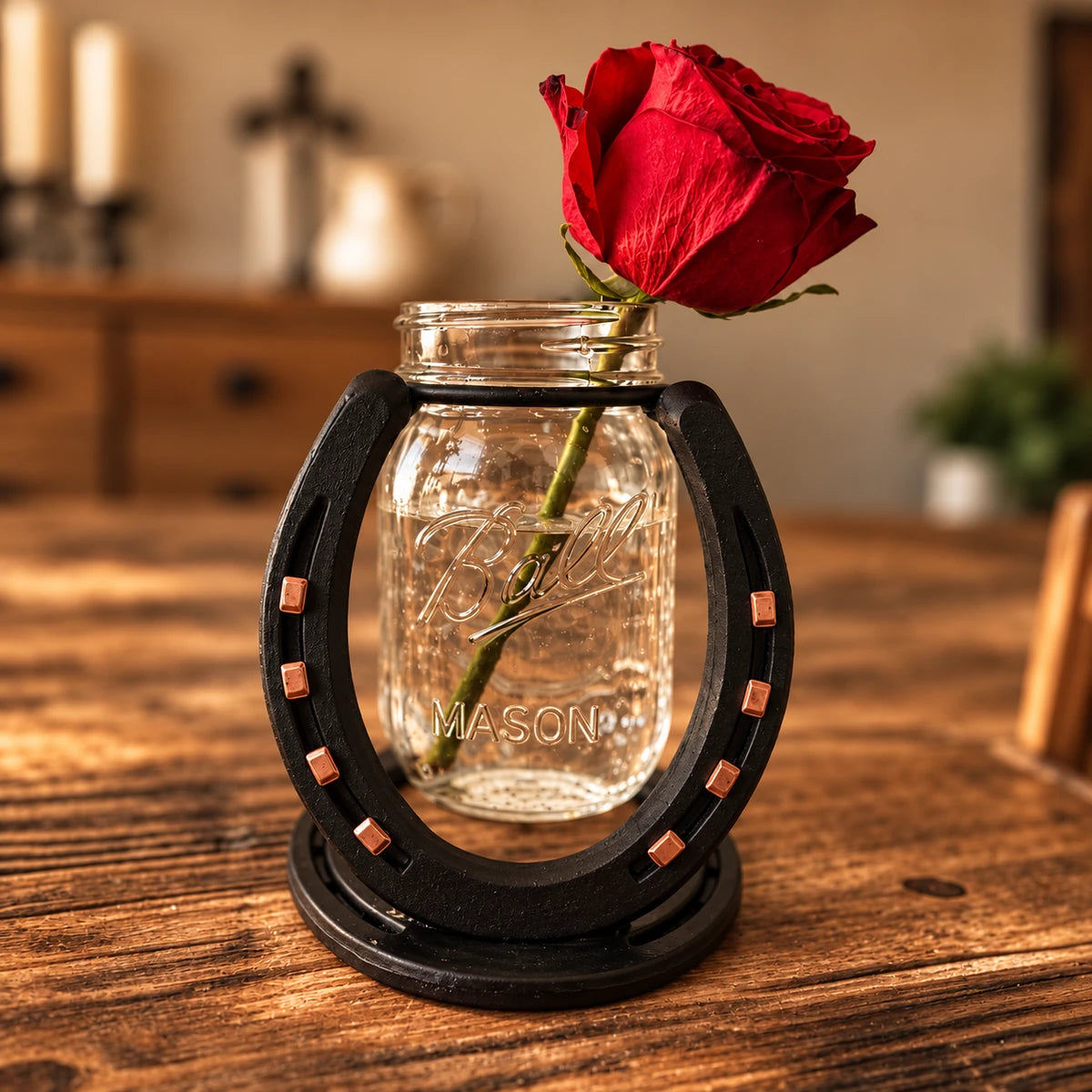 Horse shoe Flower Mason Jar Vase (jar not included)