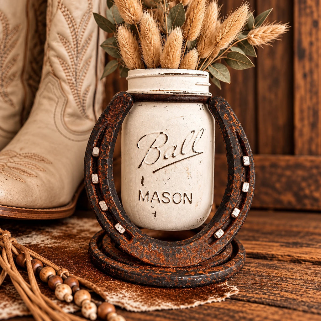 Rustic Heritage Horseshoe Flower Mason Jar Vase (jar not included)